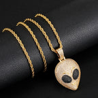 Colgante Alien Head - Collar Hip Hop en Oro y Circón