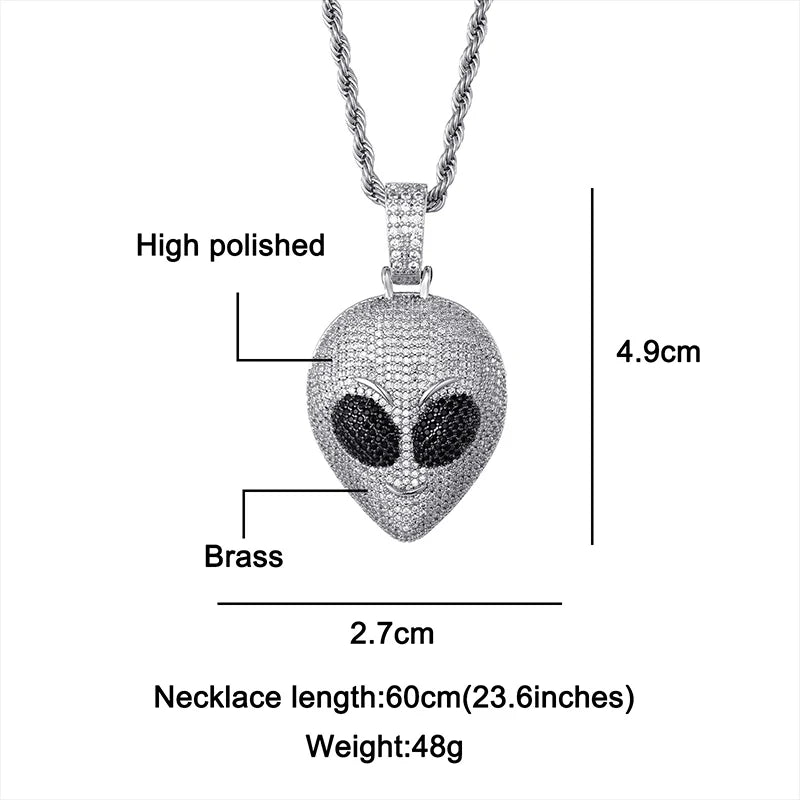 Colgante Alien Head - Collar Hip Hop en Oro y Circón
