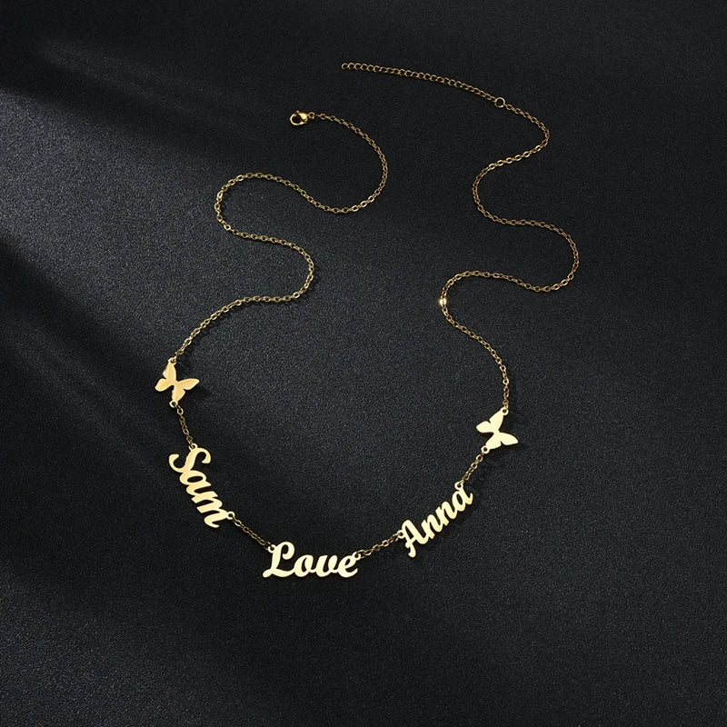 Collar Personalizado Nombres Familiares - Corazón y Mariposa | Esencia Única