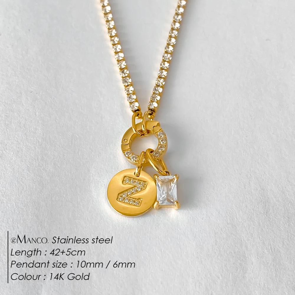 Collar Inicial Personalizado Acero Inoxidable Oro 18K | 26 Letras Circonita