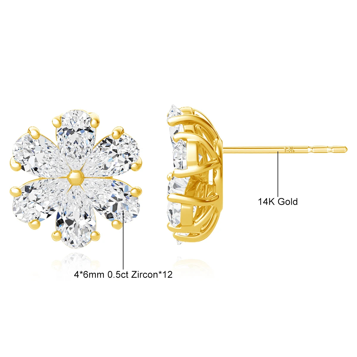 Pendientes Moissanita Corte Lágrima Oro 14K | Flores Lujo Mujer