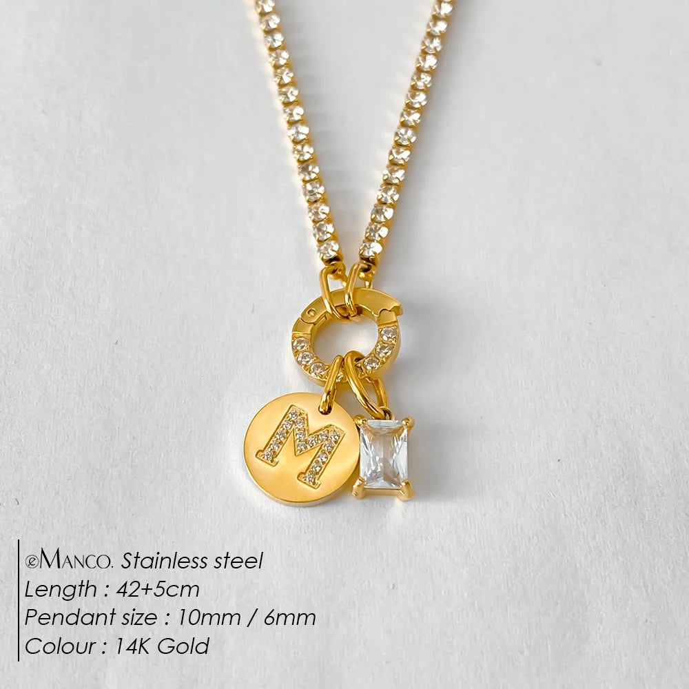 Collar Inicial Personalizado Acero Inoxidable Oro 18K | 26 Letras Circonita