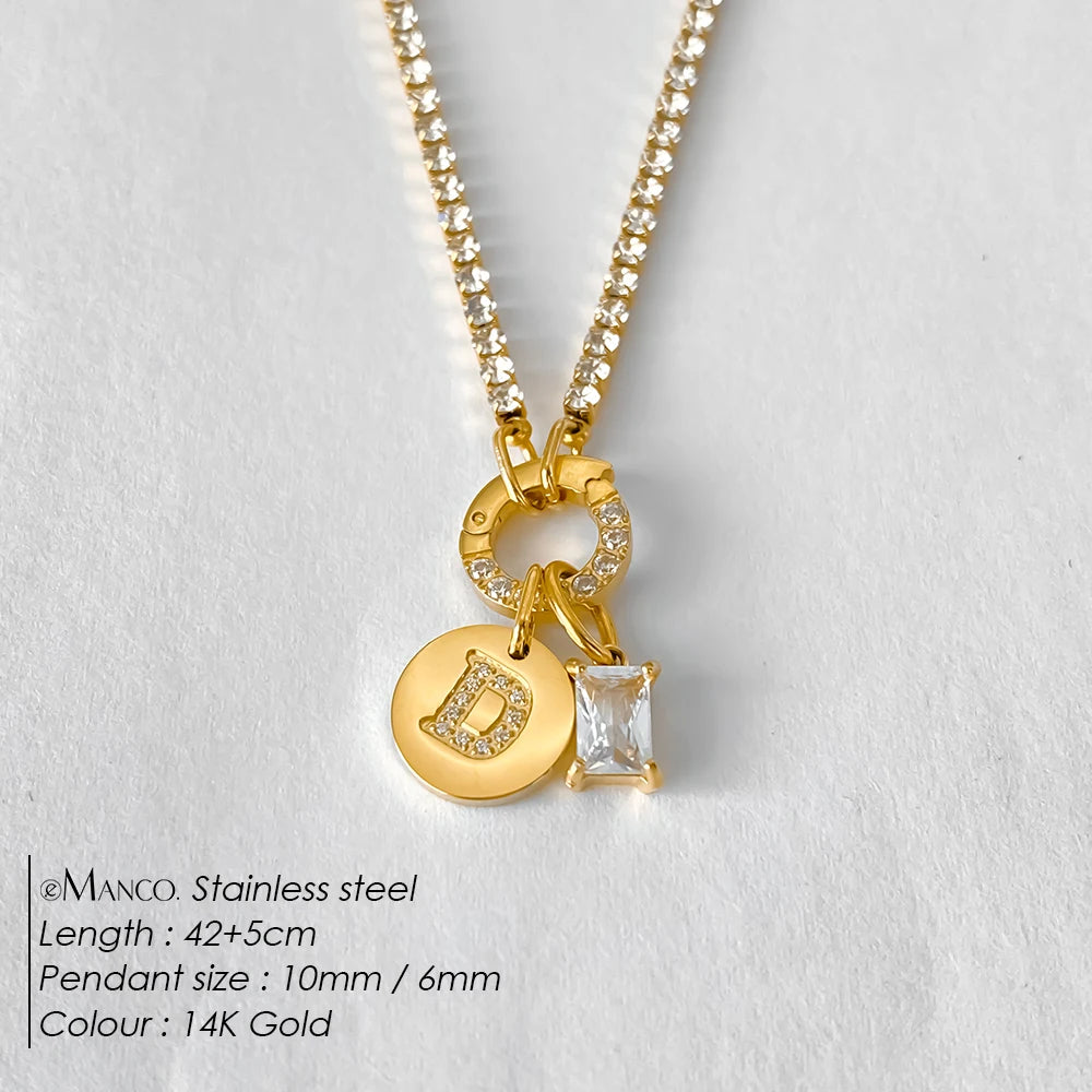 Collar Inicial Personalizado Acero Inoxidable Oro 18K | 26 Letras Circonita