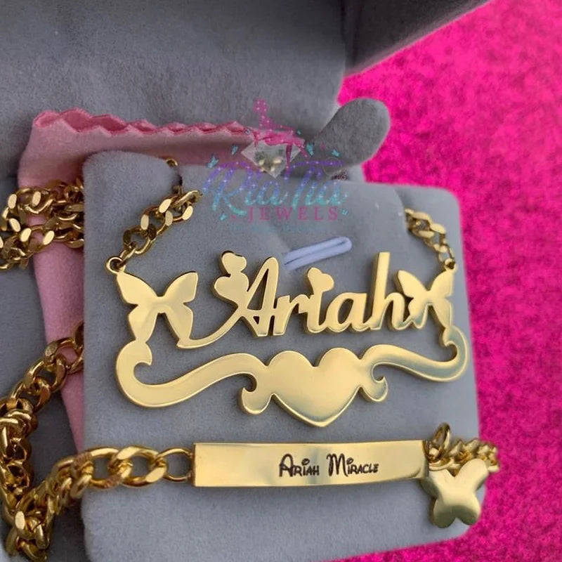 Conjunto Joyería Infantil Personalizado Acero Inoxidable | Collar Pulsera Niña