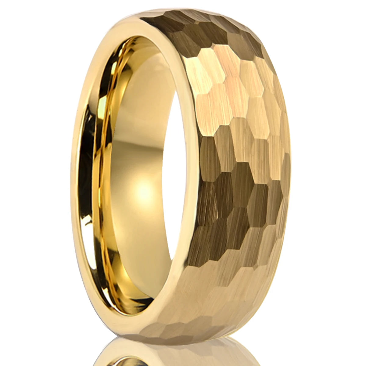 Anillo Tungsteno Dorado Martillado Hombre 8MM | Boda Compromiso