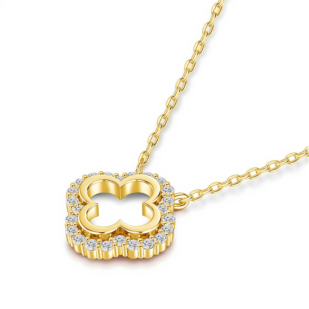 Collar Trébol 4 Hojas Oro Amarillo con Moissanita | Joyería Lujo Buena Suerte