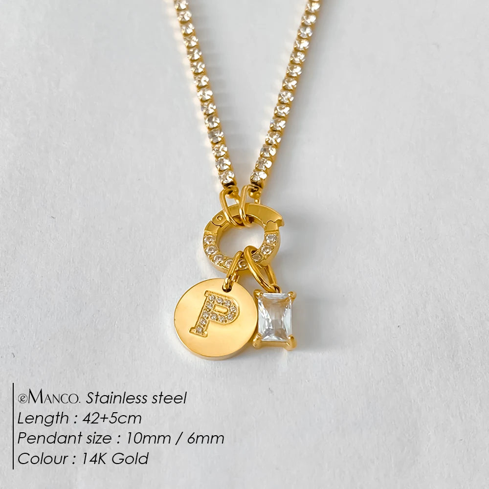 Collar Inicial Personalizado Acero Inoxidable Oro 18K | 26 Letras Circonita