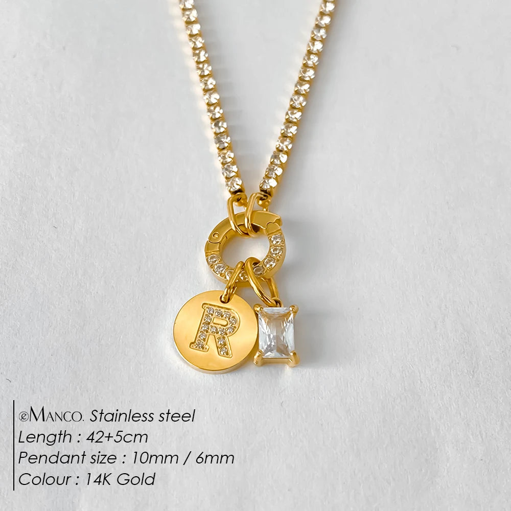 Collar Inicial Personalizado Acero Inoxidable Oro 18K | 26 Letras Circonita