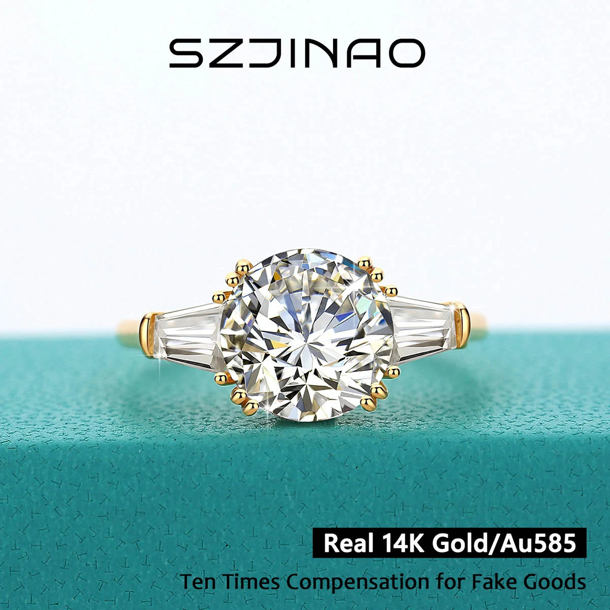 Anillo Moissanita 9mm Oro 14K Mujer | Lujo Atemporal VVS1