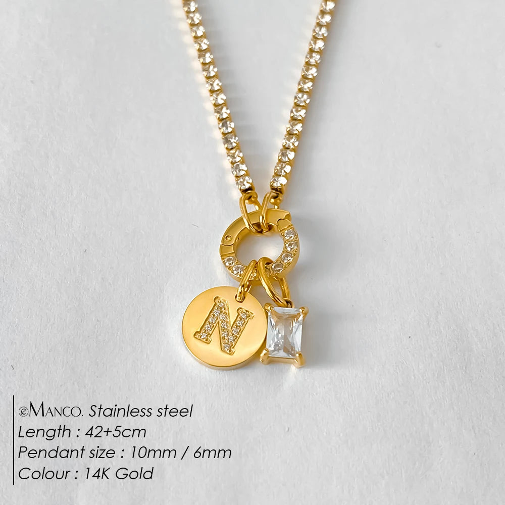 Collar Inicial Personalizado Acero Inoxidable Oro 18K | 26 Letras Circonita