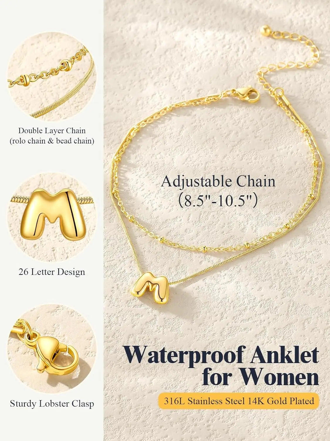 Tobillera Doble Cadena con Inicial Acero Inoxidable | Detalles con Alma