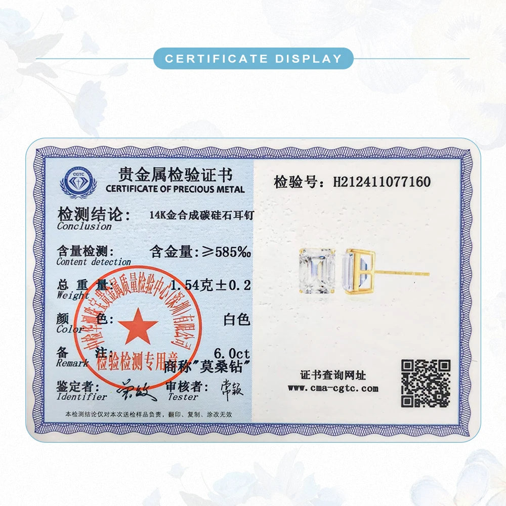 Aros Moissanita Oro 14K Corte Esmeralda Mujer | Compromiso Lujo Certificado