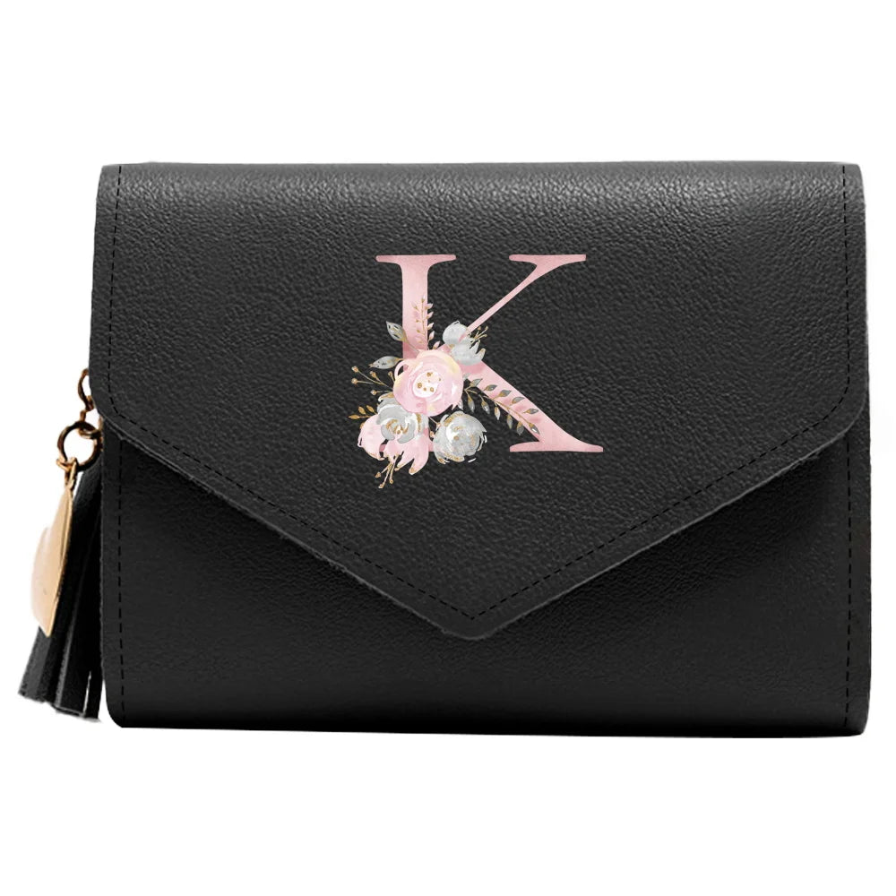 Monedero Mujer Inicial Personalizado RFID Floral | Billetera Delgada Elegante