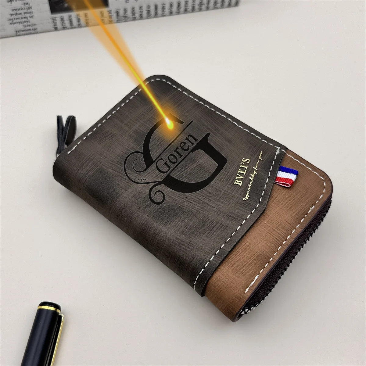 Tarjetero Multifuncional Personalizado Nombre Cuero PU Oro | Billetera Ejecutiva