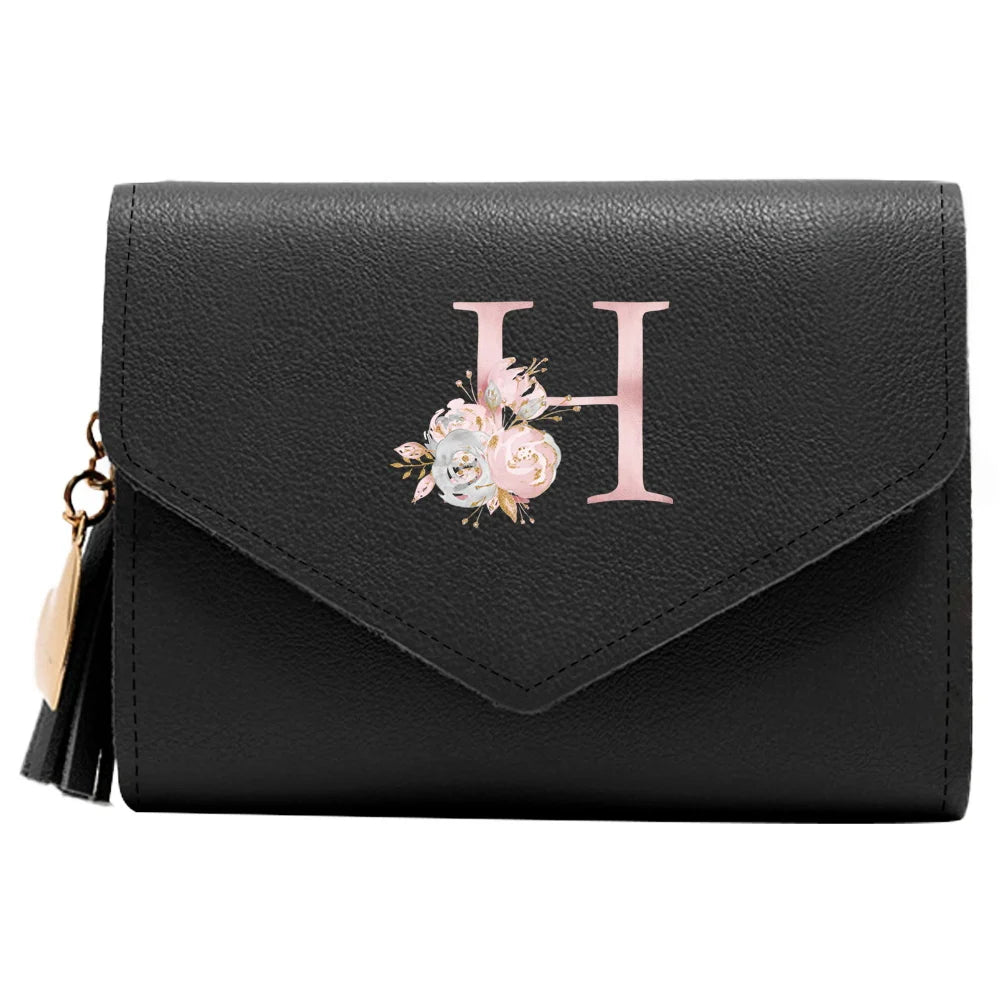 Monedero Mujer Inicial Personalizado RFID Floral | Billetera Delgada Elegante