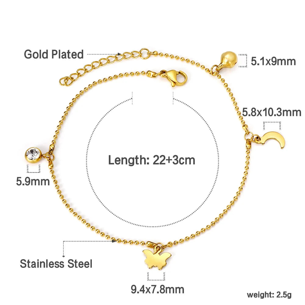 Tobillera Trébol 4 Hojas Acero Inoxidable Oro | Joyería Playa Verano