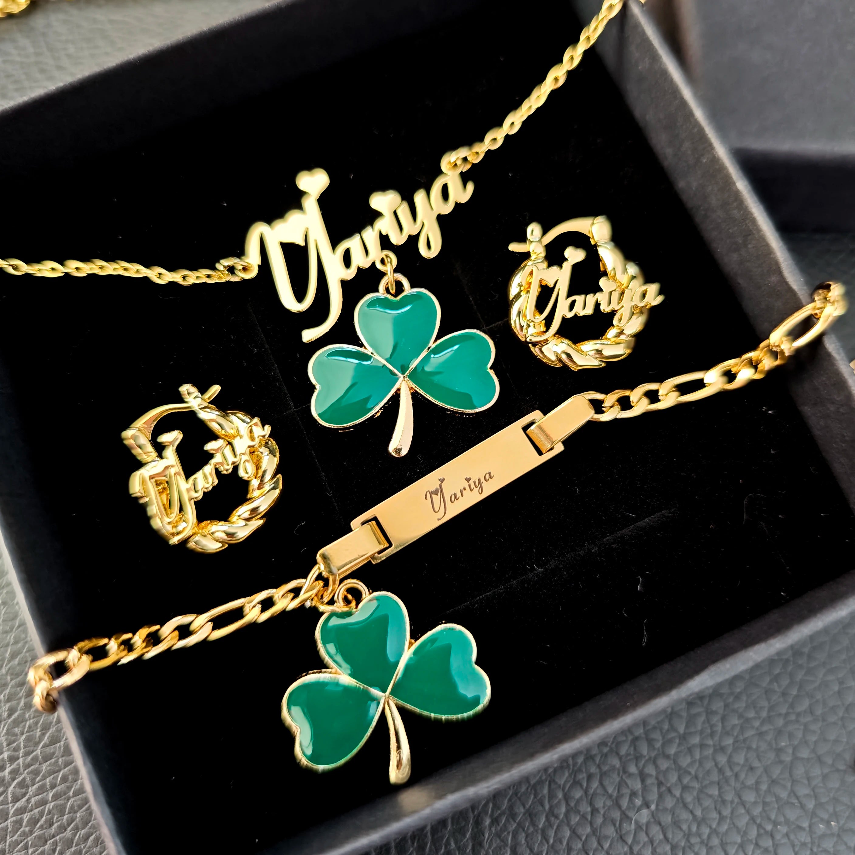 Collar Trébol DUOYIN Acero Inoxidable Oro 18K | Conjunto Joyería Mujer