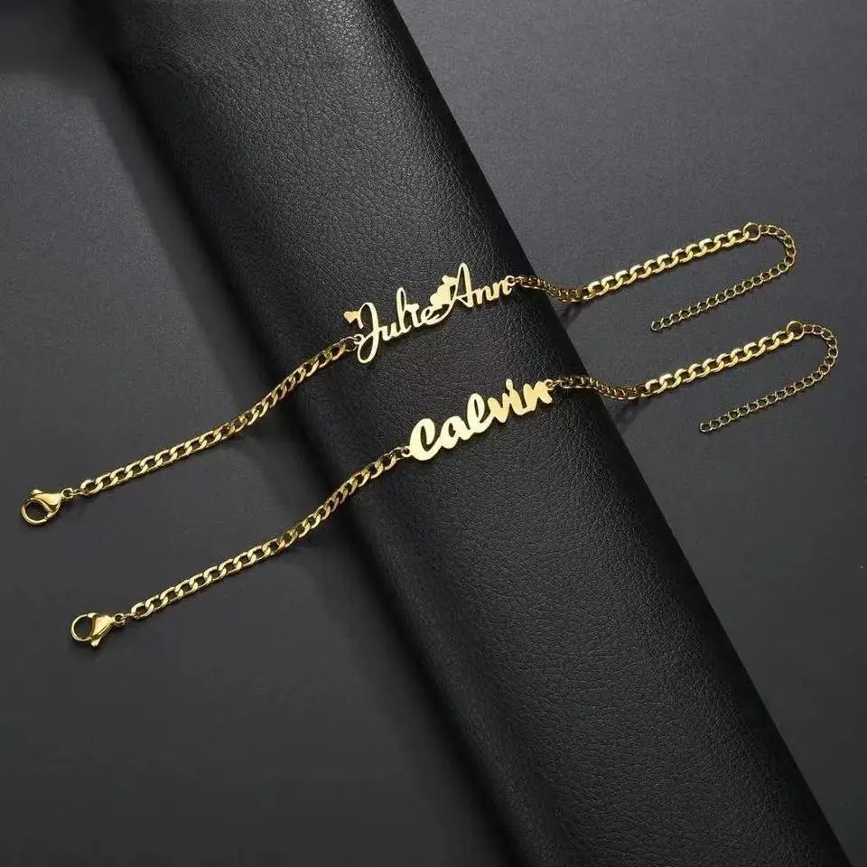 Pulsera Cubana Personalizada Nombre Acero Inoxidable Oro | Mujer Pareja