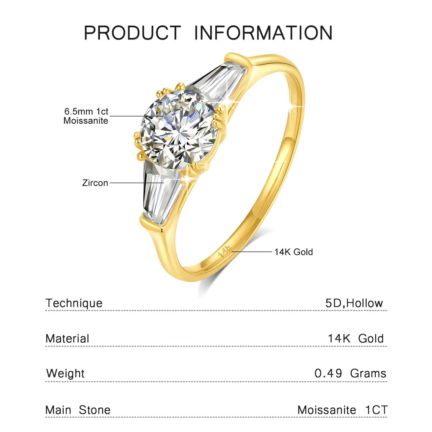 Anillo Moissanita 9mm Oro 14K Mujer | Lujo Atemporal VVS1