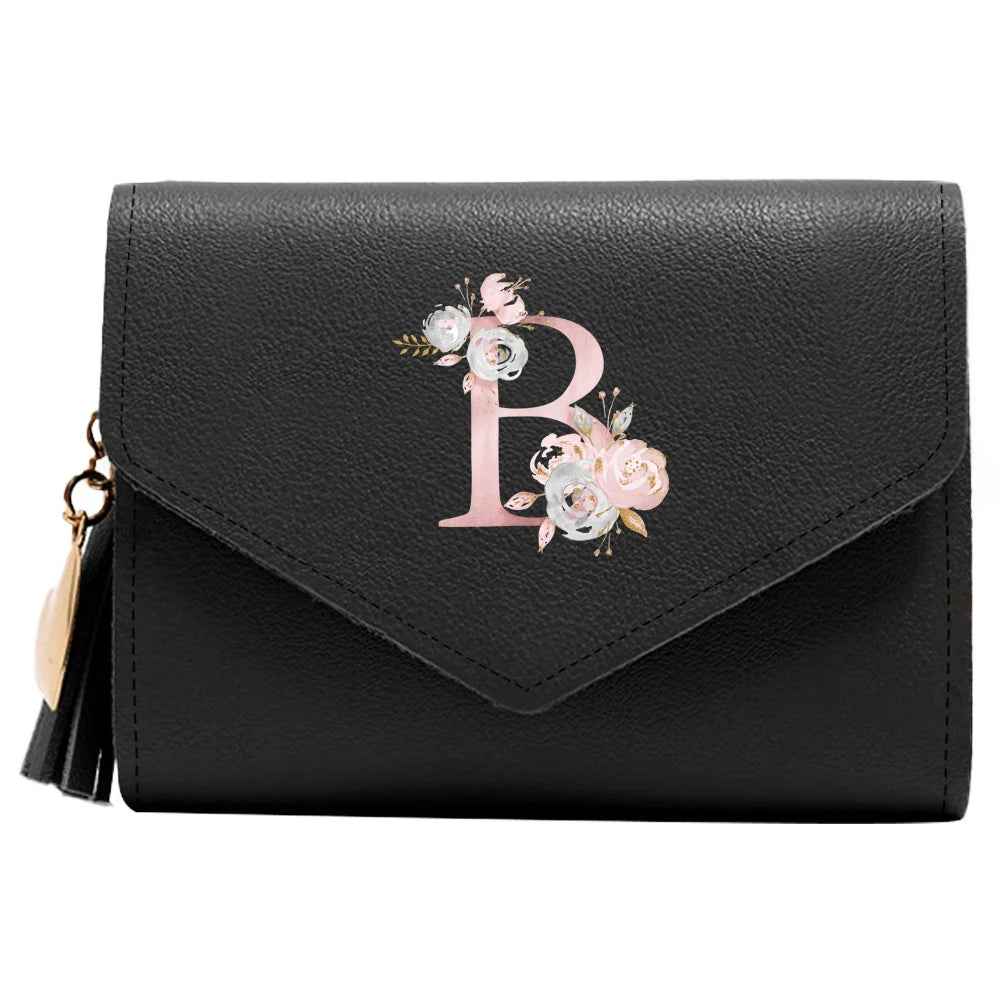 Monedero Mujer Inicial Personalizado RFID Floral | Billetera Delgada Elegante