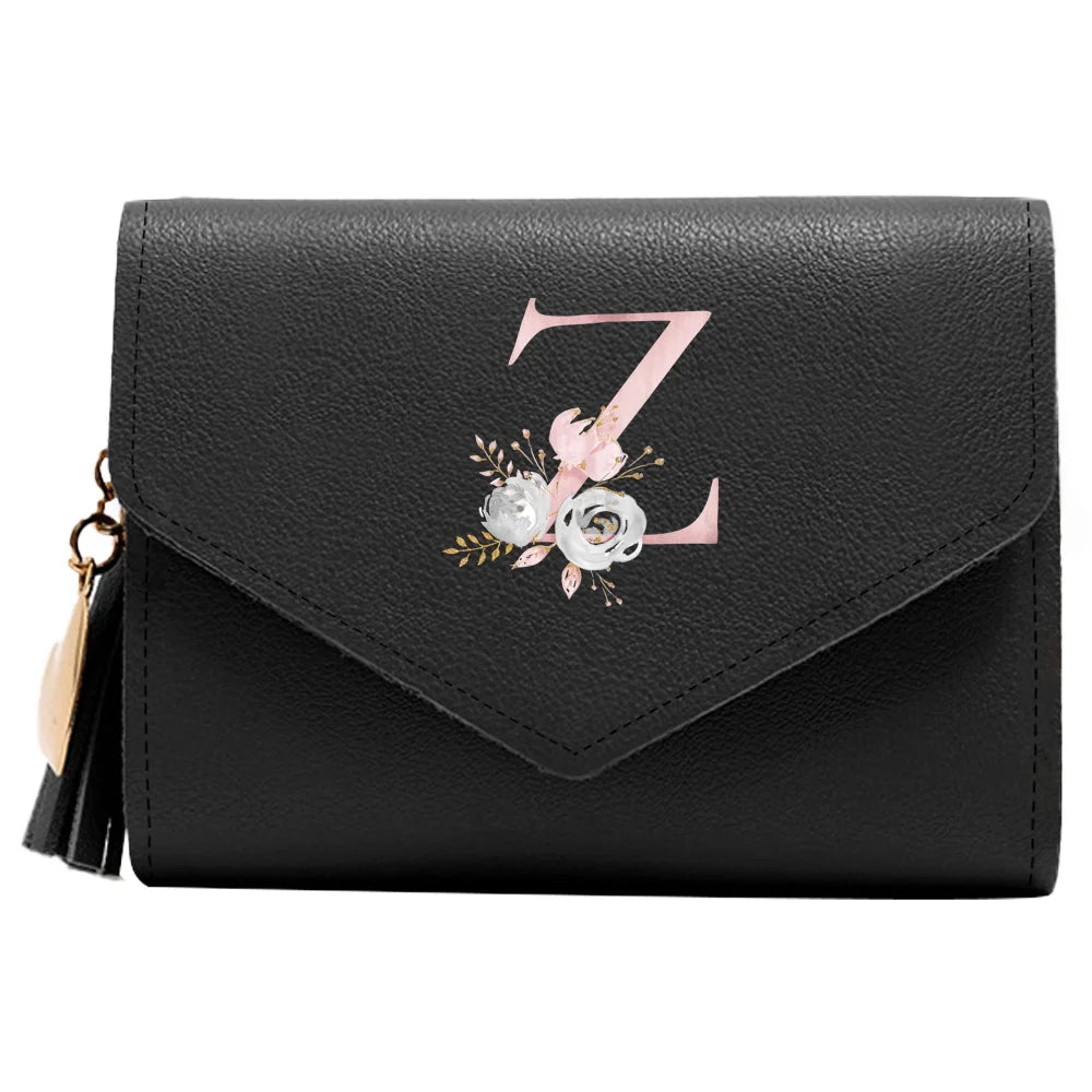 Monedero Mujer Inicial Personalizado RFID Floral | Billetera Delgada Elegante