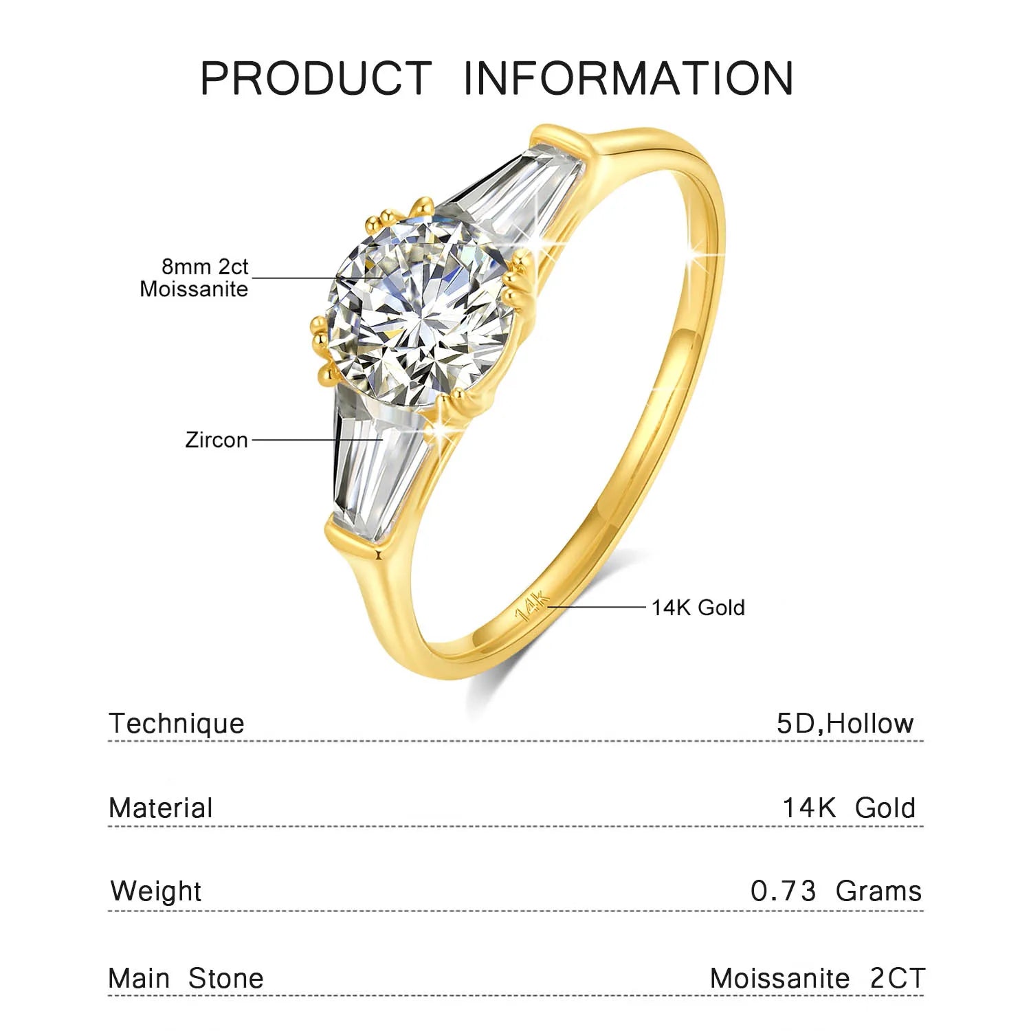Anillo Moissanita 9mm Oro 14K Mujer | Lujo Atemporal VVS1