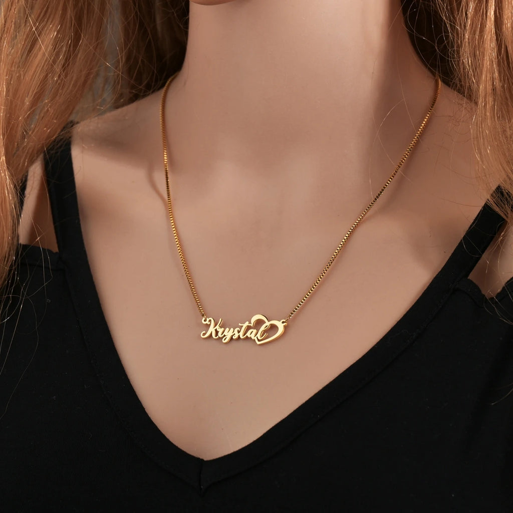 Collar Personalizado con Nombre y Corazón - Acero Inoxidable Premium