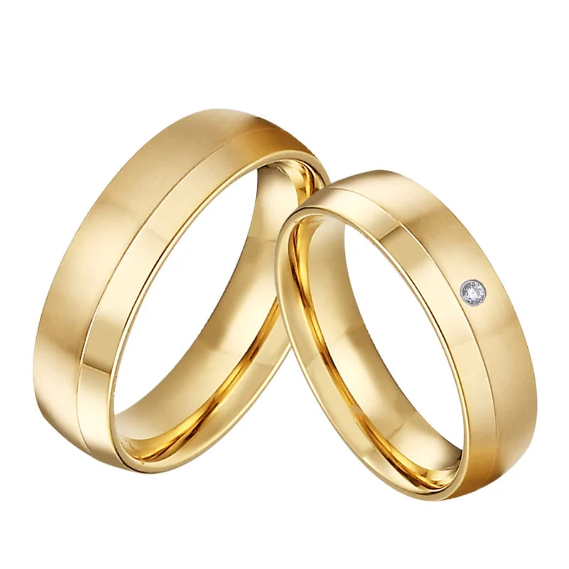 Conjunto Anillos Boda Harmony Oro 18K Pareja | Acero Quirúrgico Promesa
