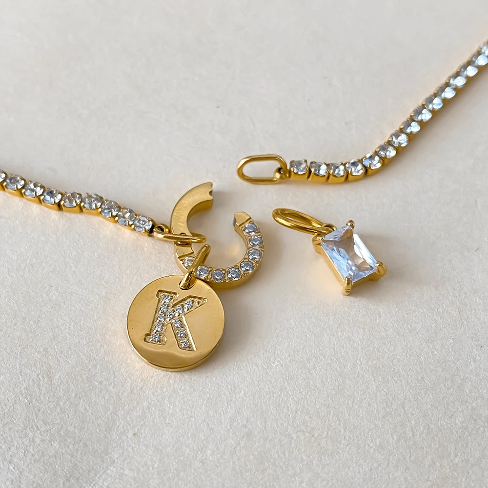 Collar Inicial Personalizado Acero Inoxidable Oro 18K | 26 Letras Circonita