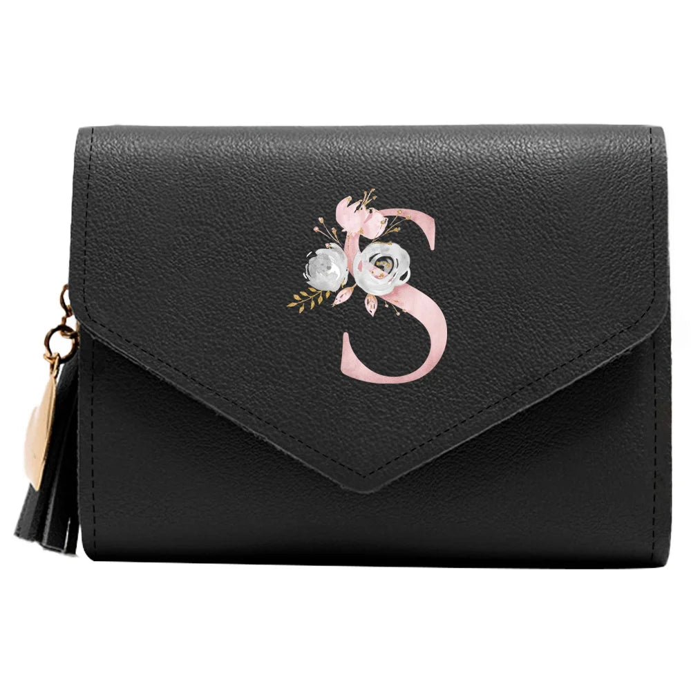 Monedero Mujer Inicial Personalizado RFID Floral | Billetera Delgada Elegante
