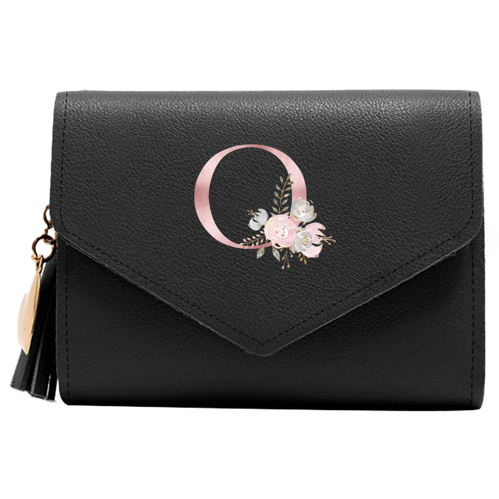 Monedero Mujer Inicial Personalizado RFID Floral | Billetera Delgada Elegante