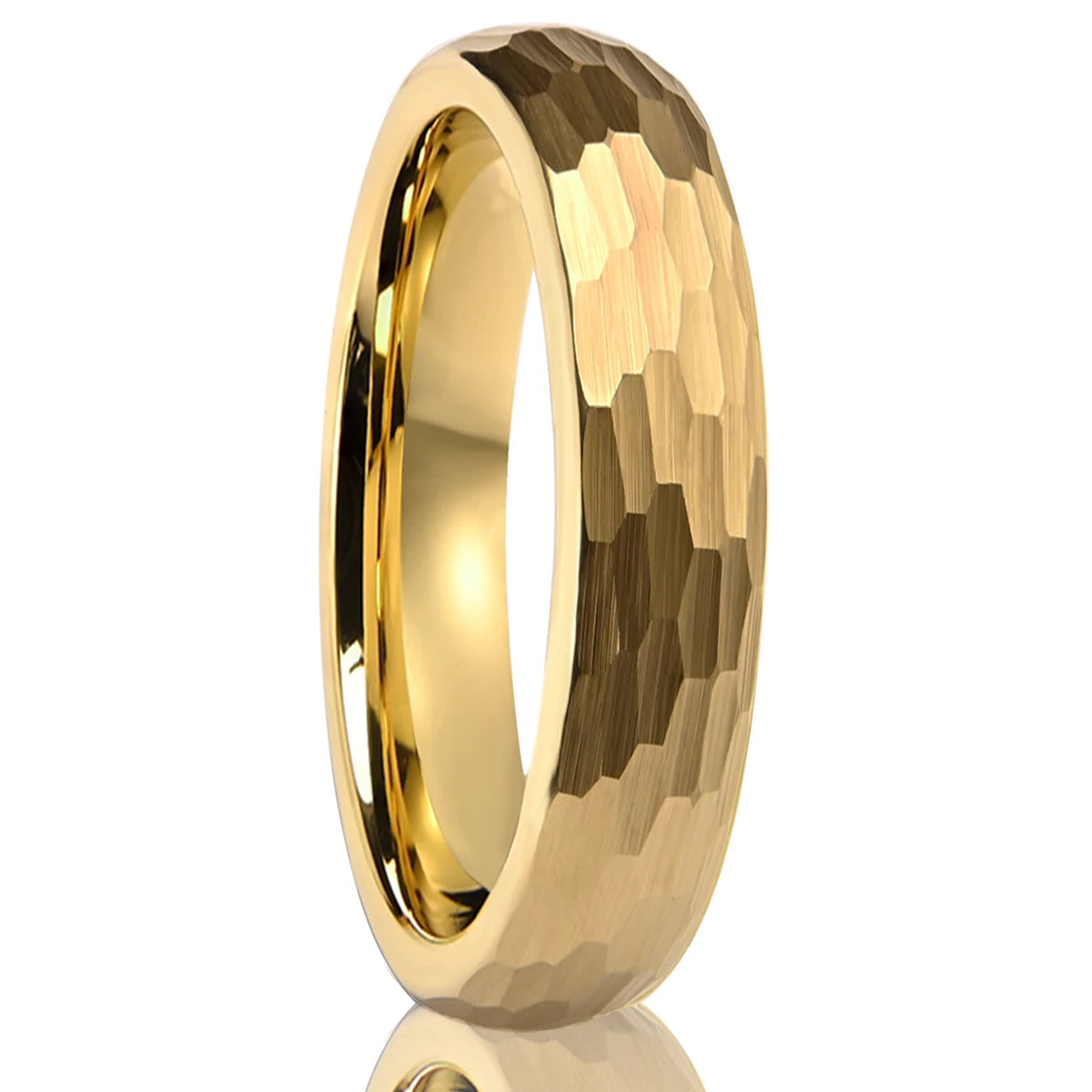 Anillo Tungsteno Dorado Martillado Hombre 8MM | Boda Compromiso