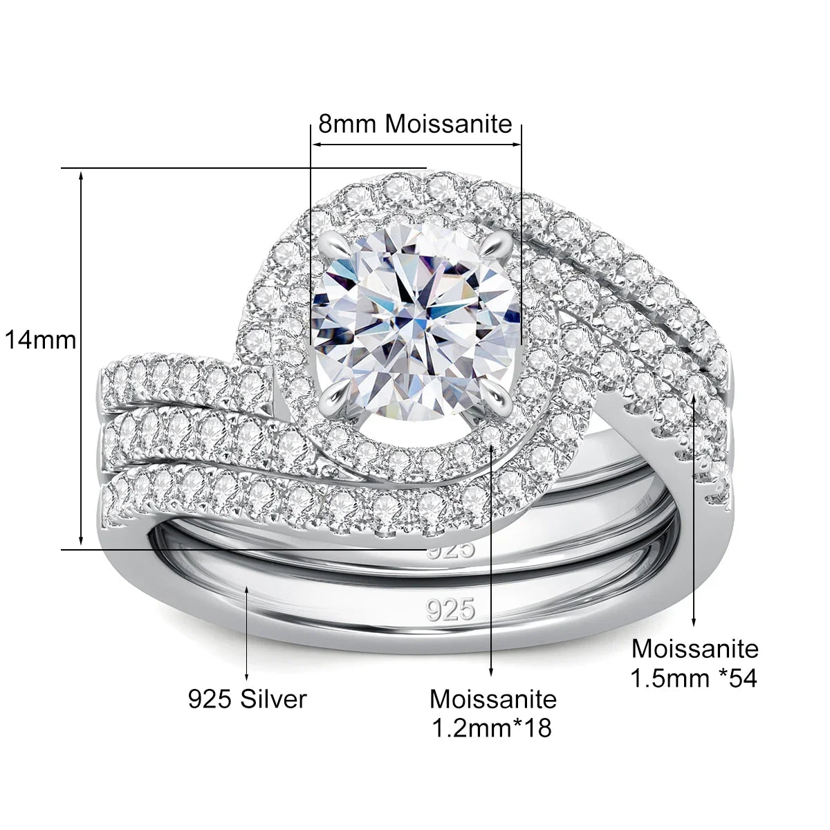 Anillos Pareja Moissanita 2CT VVS1 Plata 925 Chapado Oro | Compromiso Lujo