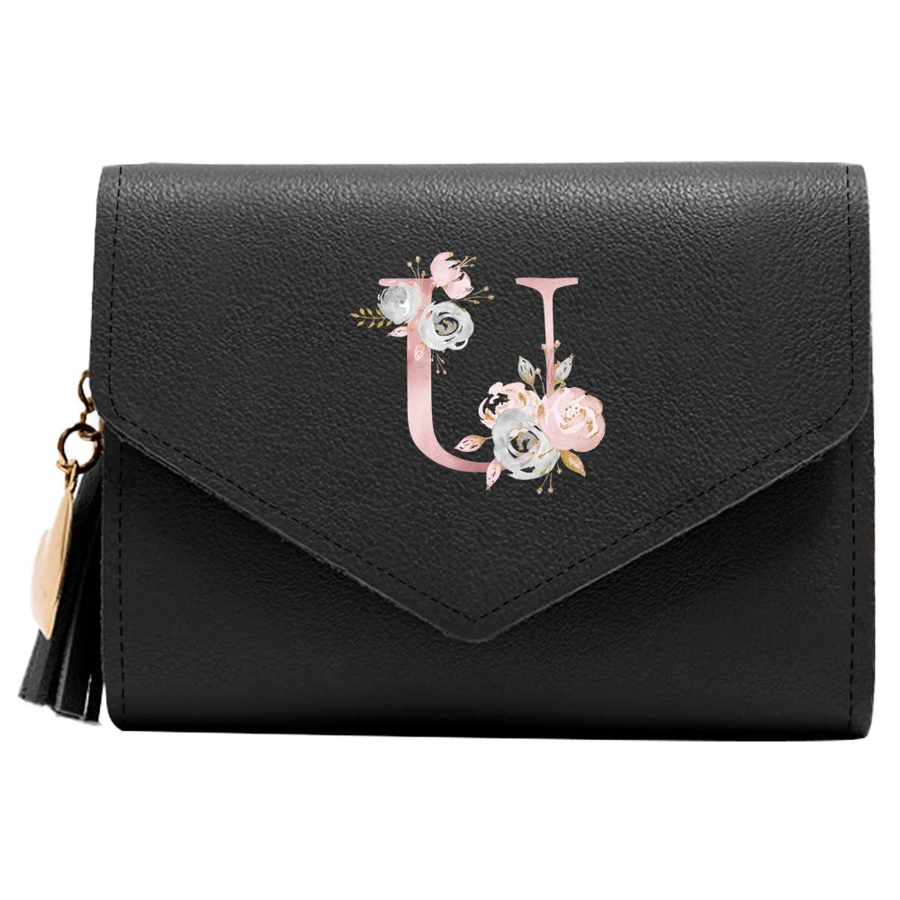 Monedero Mujer Inicial Personalizado RFID Floral | Billetera Delgada Elegante