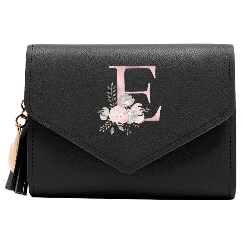 Monedero Mujer Inicial Personalizado RFID Floral | Billetera Delgada Elegante