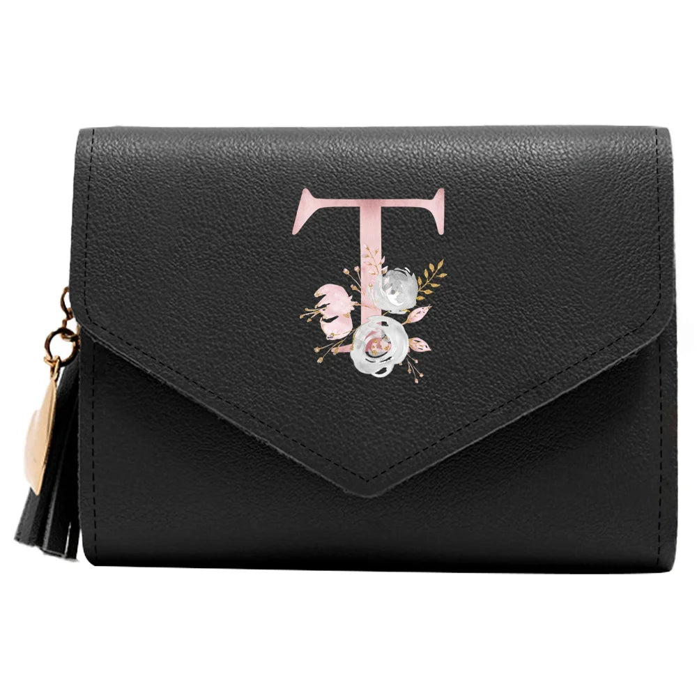 Monedero Mujer Inicial Personalizado RFID Floral | Billetera Delgada Elegante