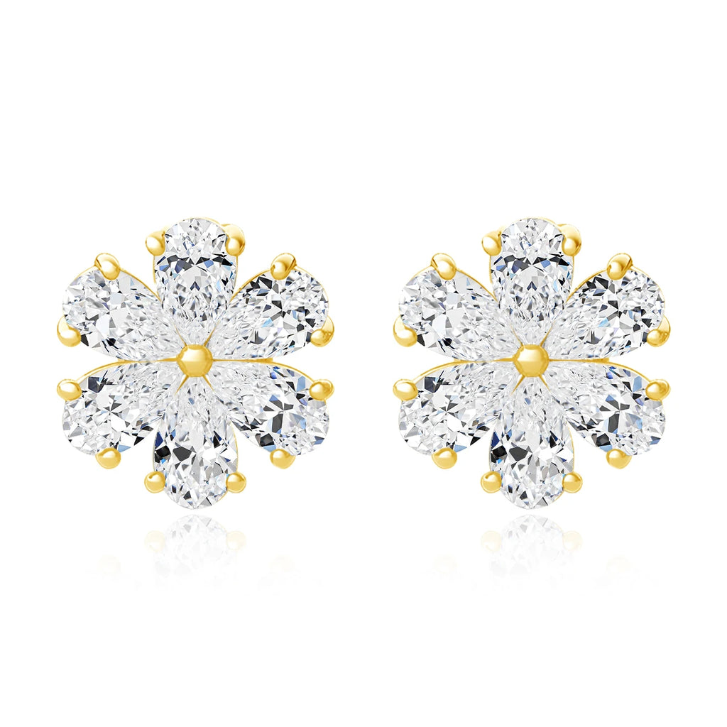 Pendientes Moissanita Corte Lágrima Oro 14K | Flores Lujo Mujer