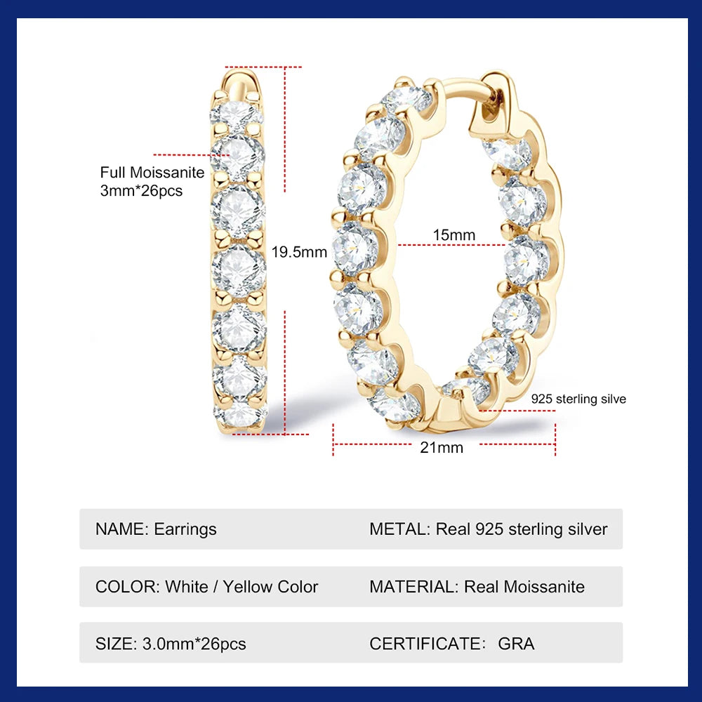 Pendientes Moissanita Plata 925 Chapado Oro 18K | Lujo Certificado Mujer