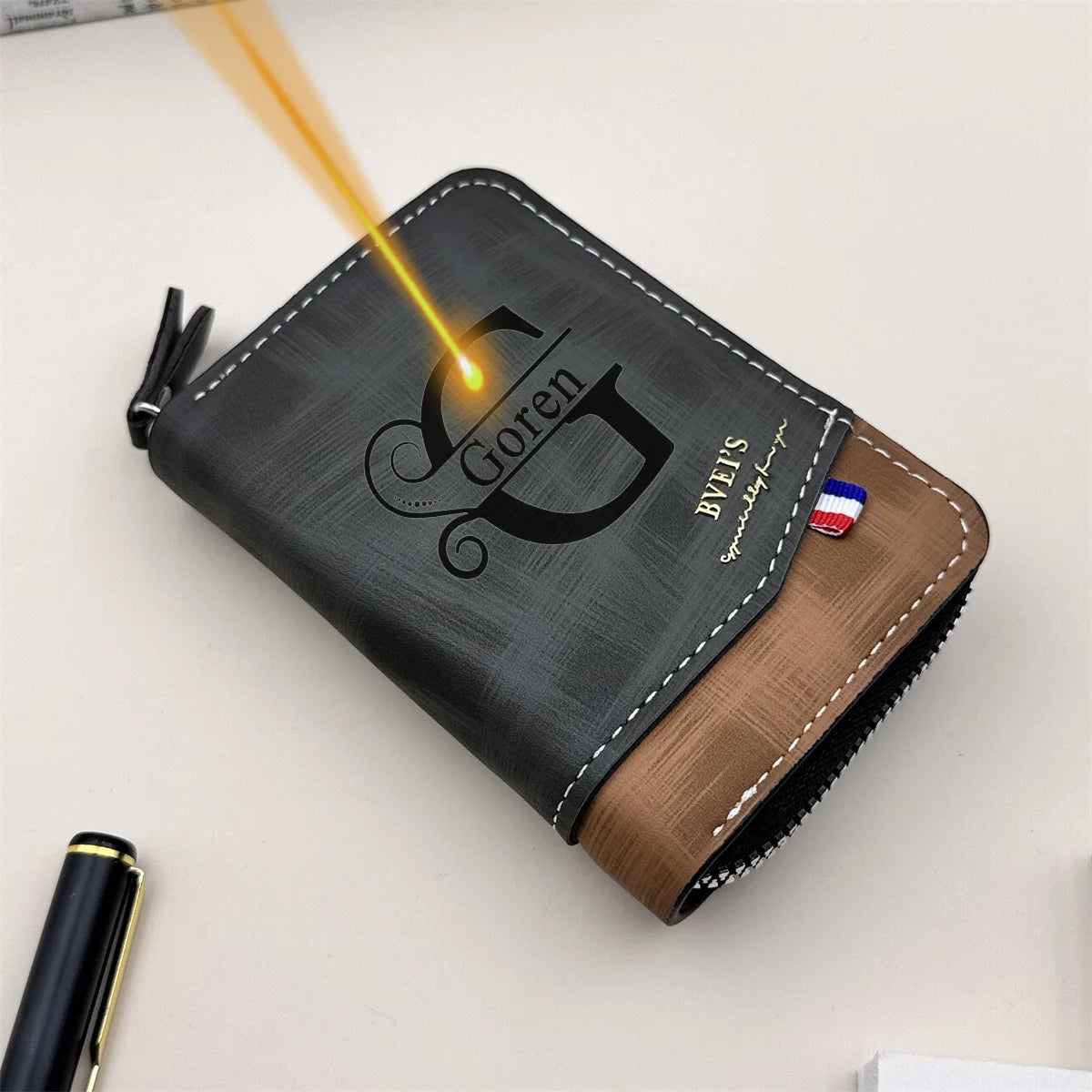 Tarjetero Multifuncional Personalizado Nombre Cuero PU Oro | Billetera Ejecutiva