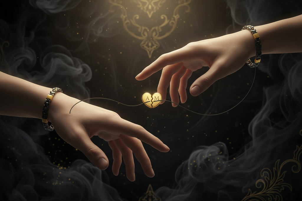 Pulseras de pareja con corazón dorado y iniciales